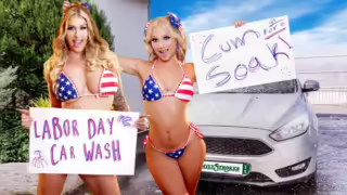 Family Strokes Car Wash Duo Shake Tits and Score Big